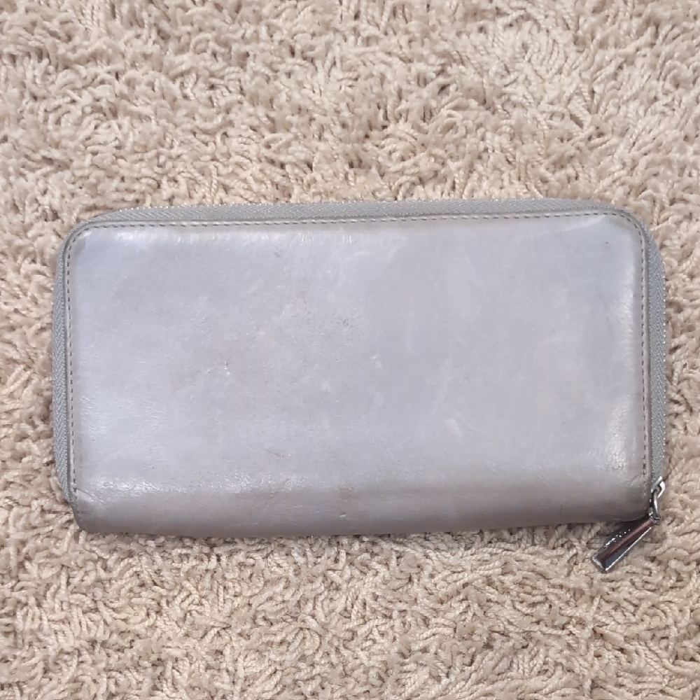 HOBO Gray Leather Zip Wallet